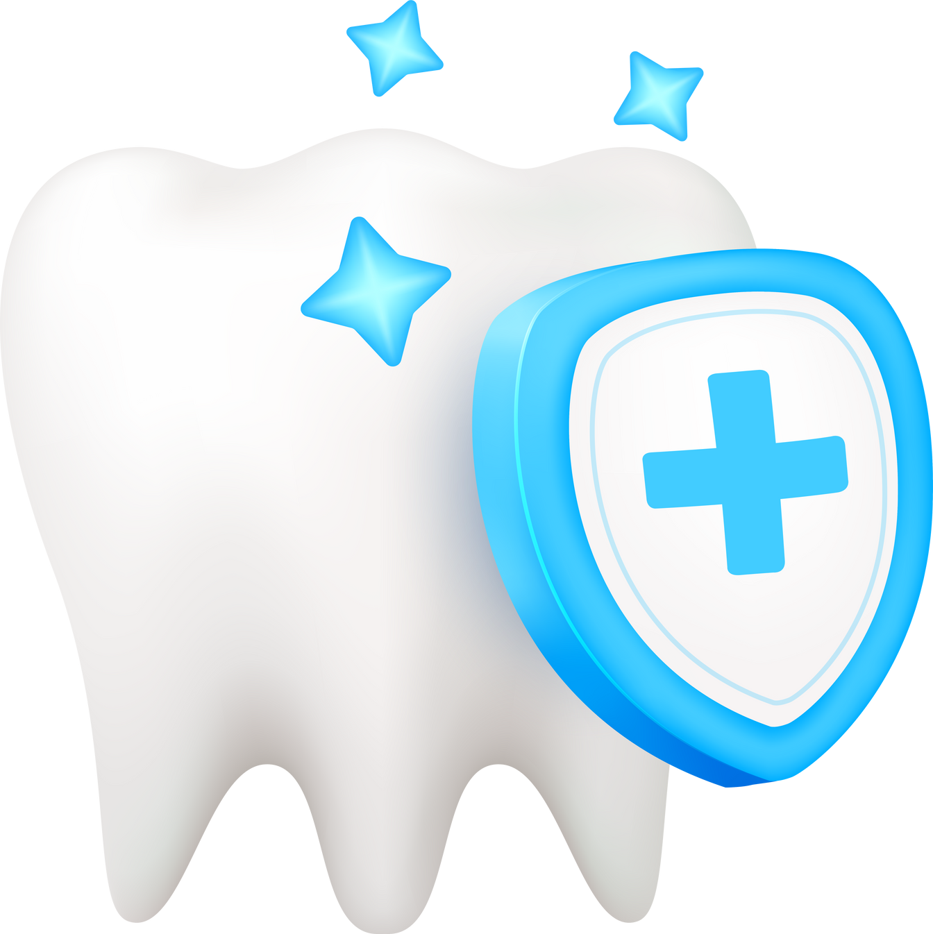 Tooth with medical mark shield. Teeth cleanliness for children dental clinic design.